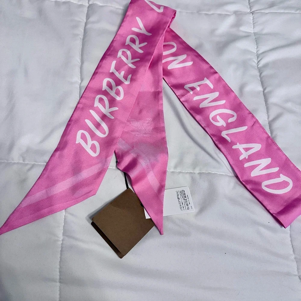 Burberry Pink Logo Silk Scarf - Picture 1 of 6